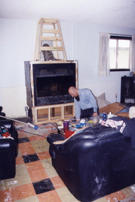 The fireplace begins.